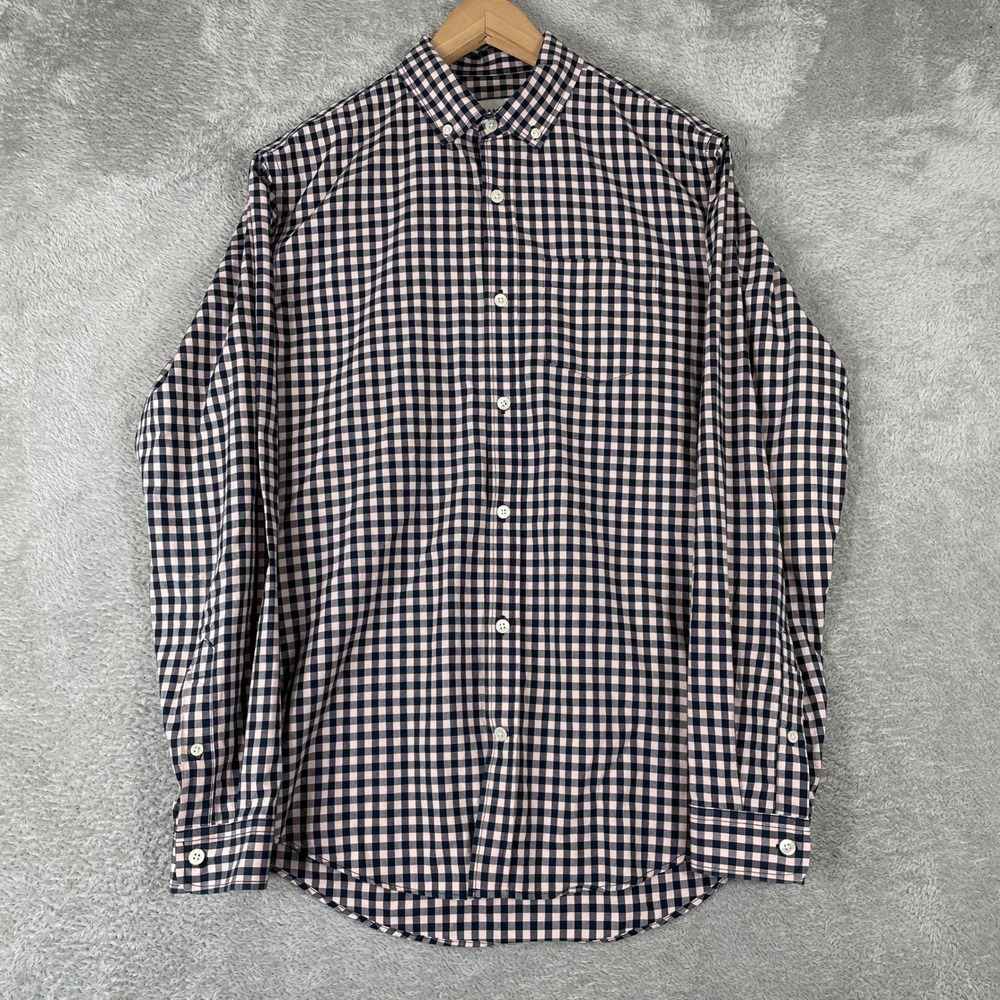 Frank And Oak‎ Button Down Shirt Mens Small Pink Gingham Checkered Cotton Casual